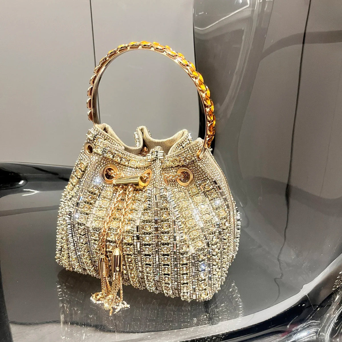 Women's Luxury Crystal Rhinestone Evening Bucket Bag