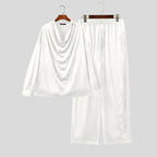 Men's Solid Color Velour Pleated Long Sleeve Two Piece Set