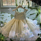 Girls' Lace Beaded Flower Girl Ball Gown Dress