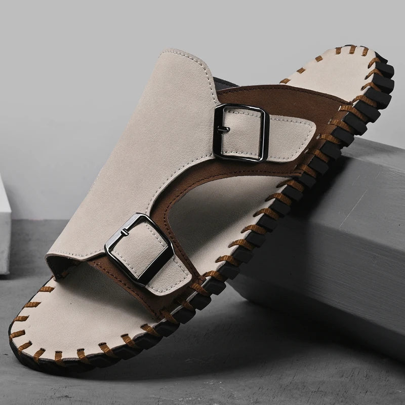 Men's Luxury Genuine Leather Outdoor Beach Slide Sandals