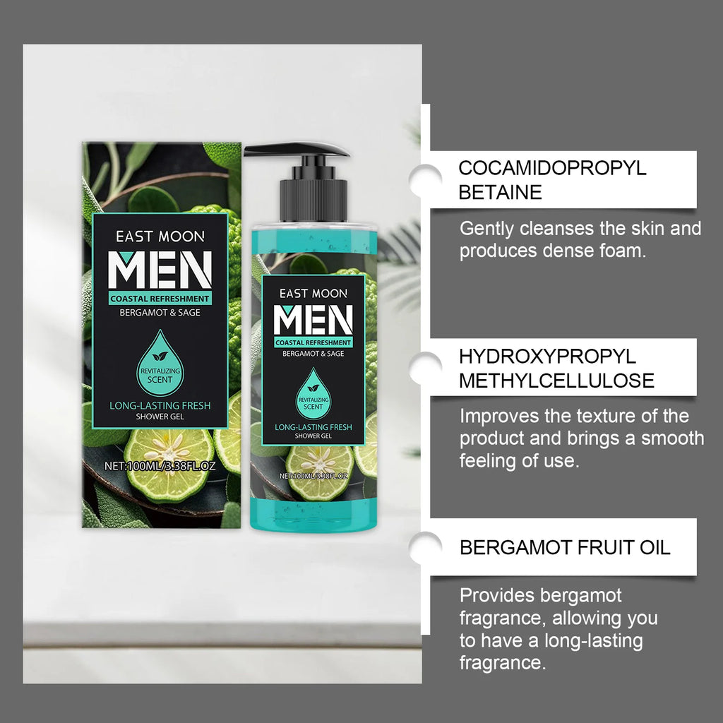 Men Long Lasting Fragrance Shower Gel Deeply Cleansing Exfoliating 3.4 fl oz