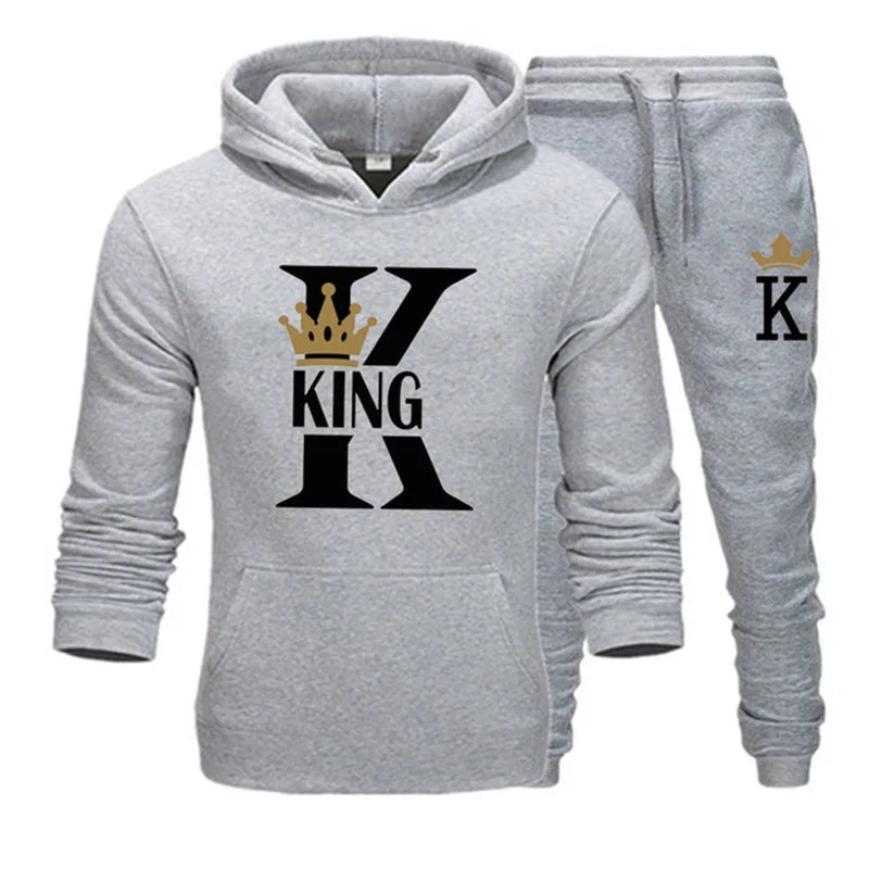 Men's Hooded Print Sweater and Pants Two Piece Set