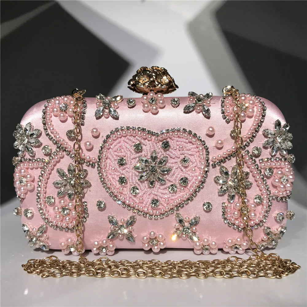 Women's Luxury Satin Flower Evening Clutch Bag