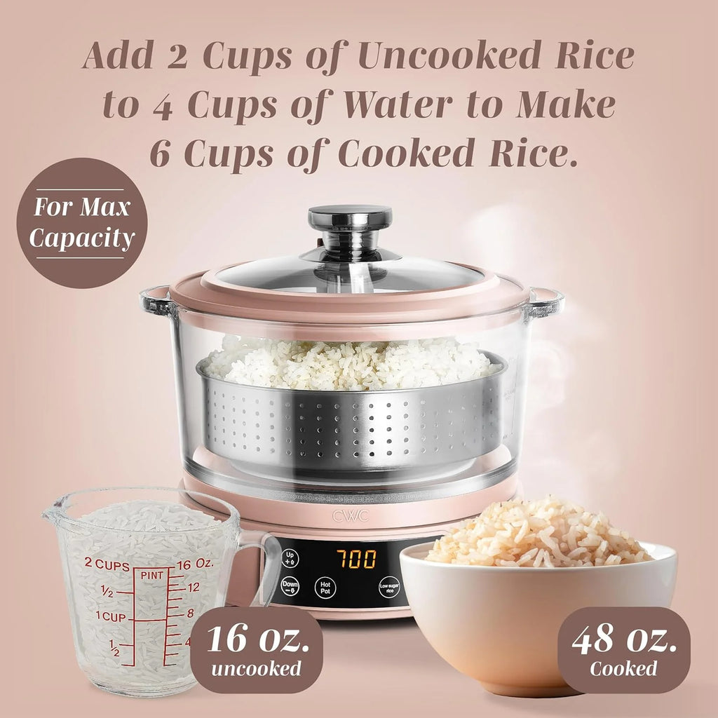 3L Glass Low Carb Rice Cooker with Auto Lift Filter Basket