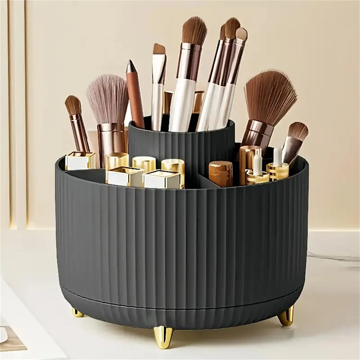 360° Rotating Makeup Organizer 5 Compartments Plastic Cosmetic Storage