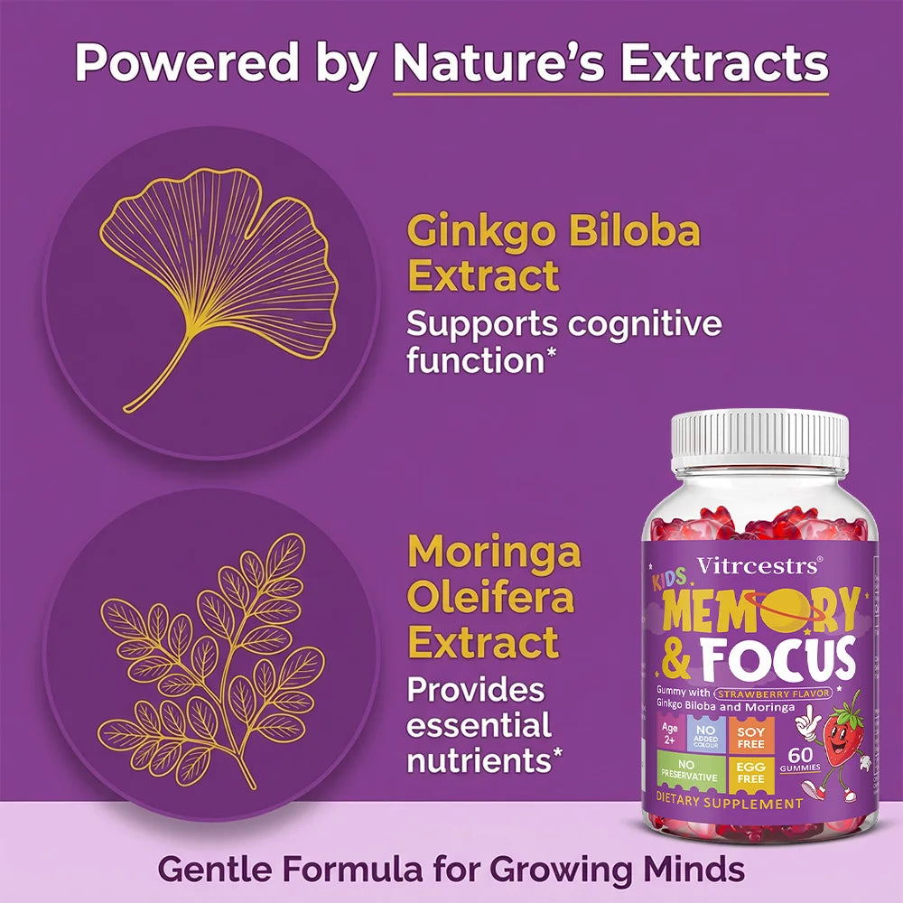 Focus and Attention Support Dietary Supplement Gummies