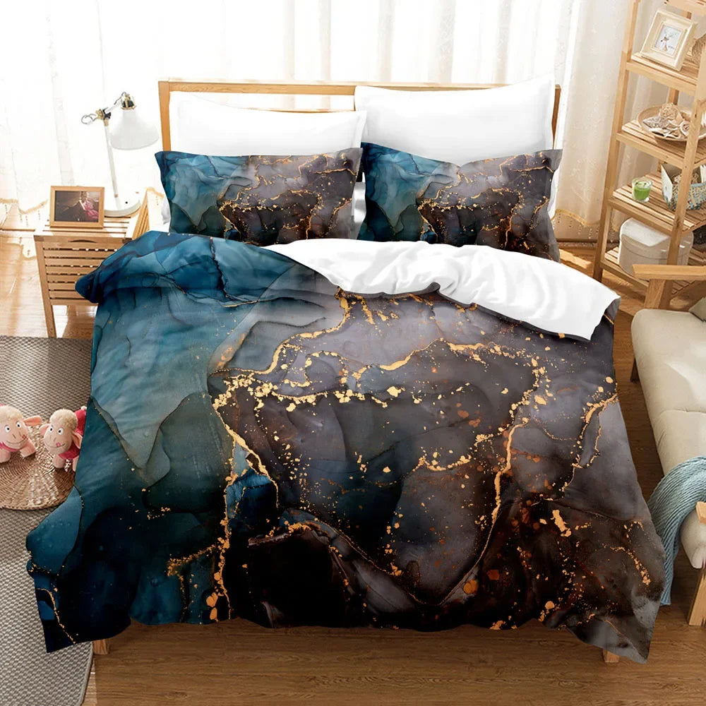 Marble Print Duvet Cover Set Soft Polyester Bedding