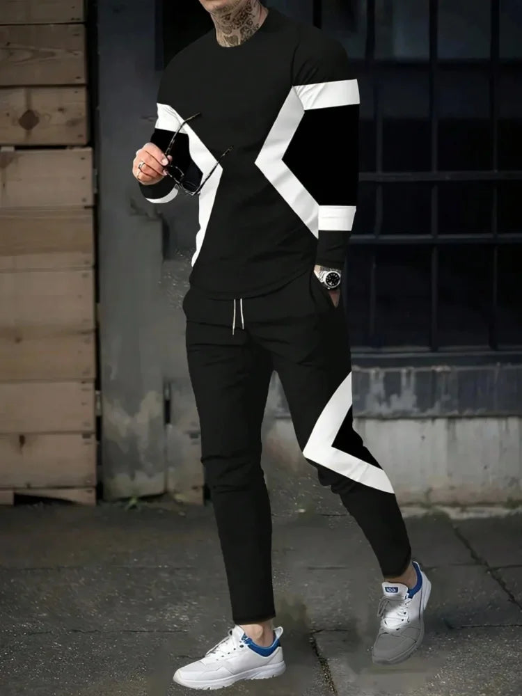 Men's Long Sleeve Round Neck Two Piece Set