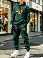 Men's Fox Print Hoodie and Sports Pants Two-Piece Set