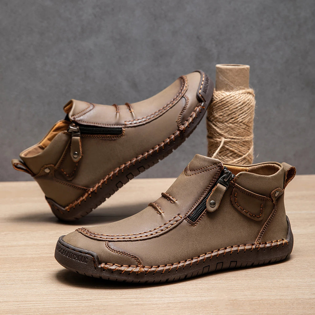 Men's Handmade Leather Ankle Boots Breathable Casual Shoes