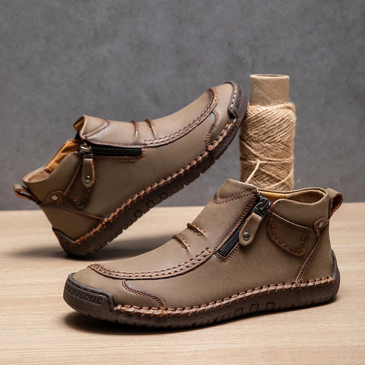 Men's Handmade Leather Ankle Boots Breathable Casual Shoes