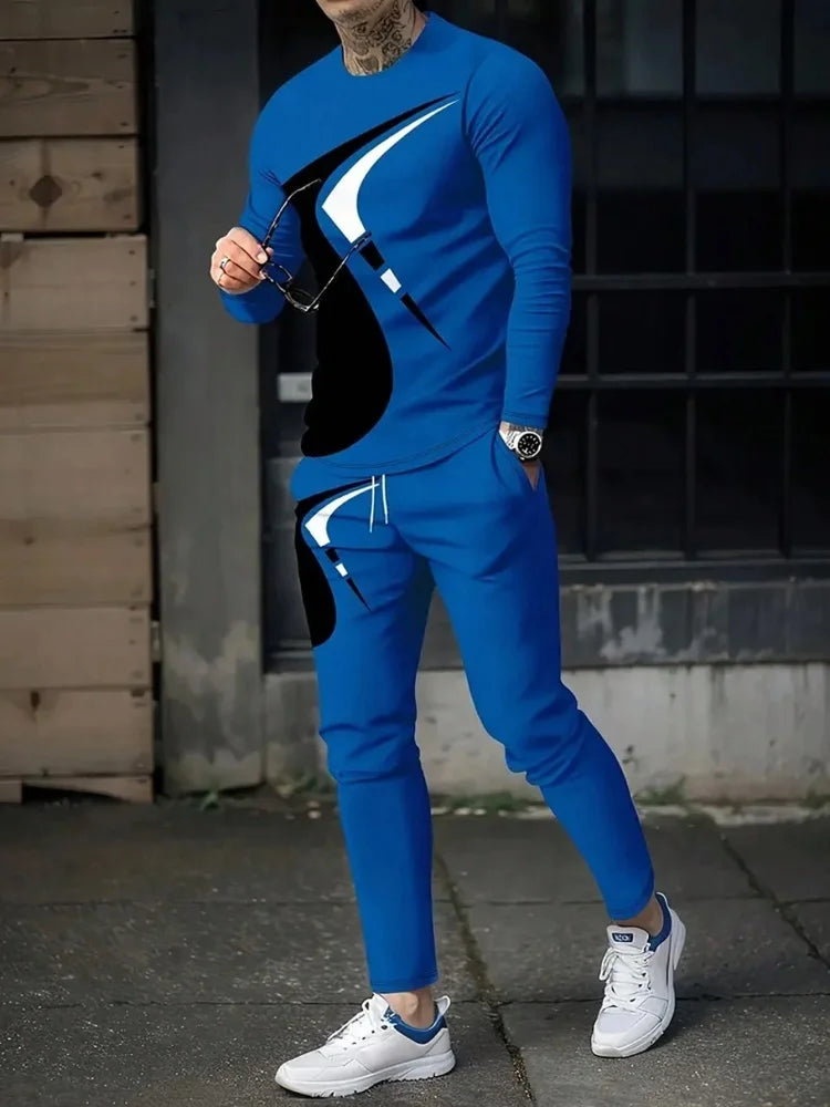 Men's Long Sleeve Round Neck Two Piece Set