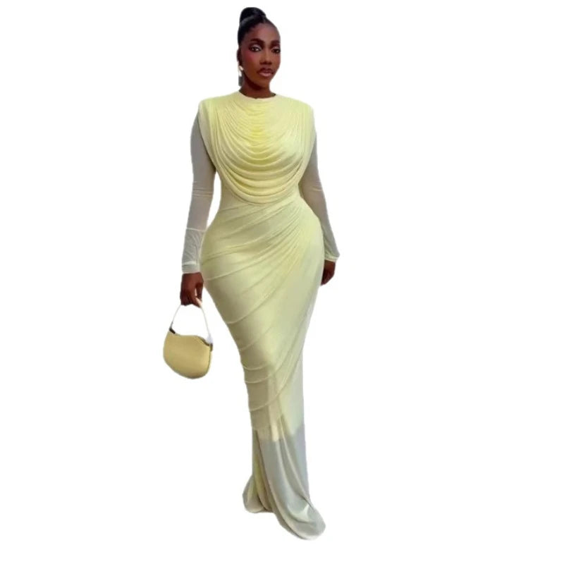 Women's Elegant Mesh Long Sleeve Mermaid Maxi Dress