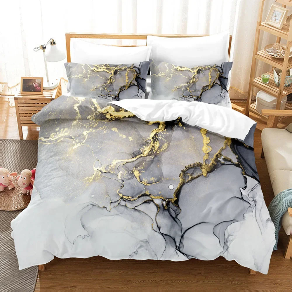 Marble Print Duvet Cover Set Soft Polyester Bedding