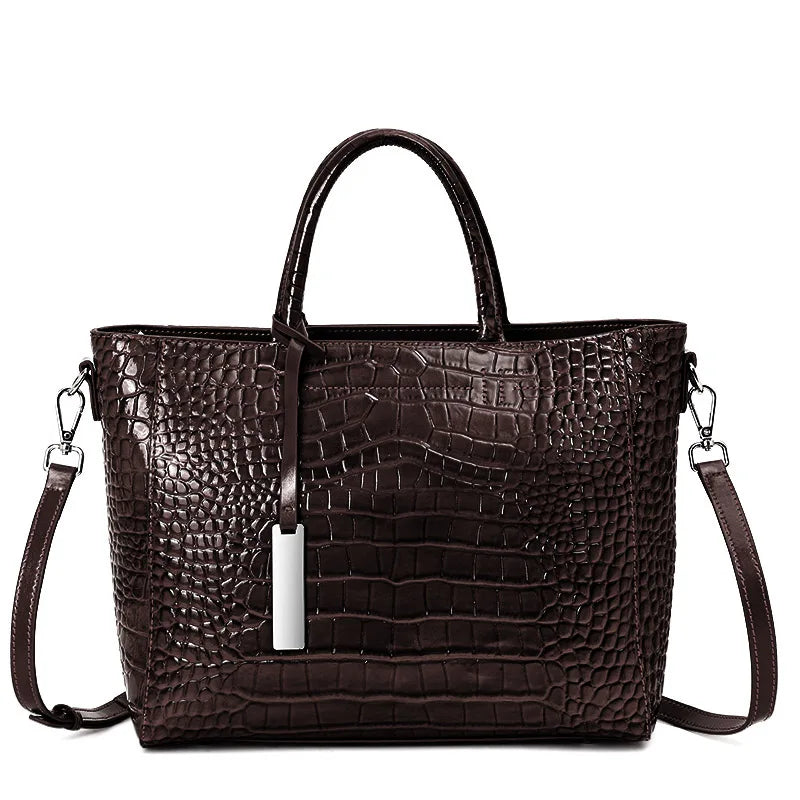 Women's Genuine Leather Crocodile Pattern Shoulder Tote Bag