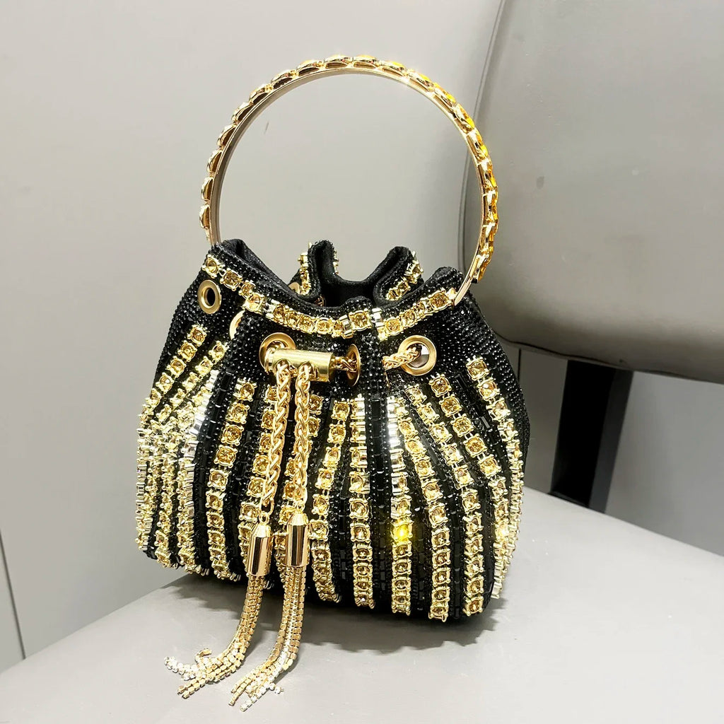 Women's Luxury Crystal Rhinestone Evening Bucket Bag