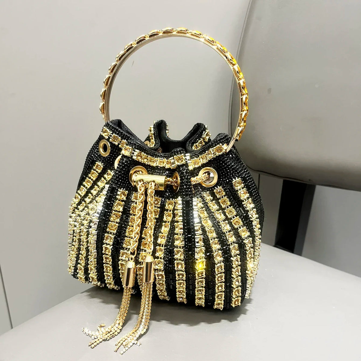 Women's Luxury Crystal Rhinestone Evening Bucket Bag