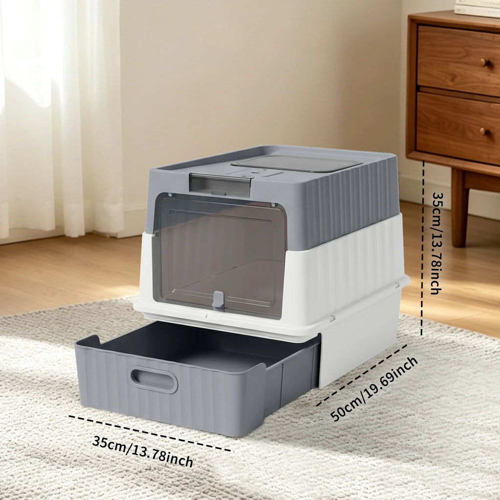 Draw-Out Fully Enclosed Pet Cat Litter Box with Shovel