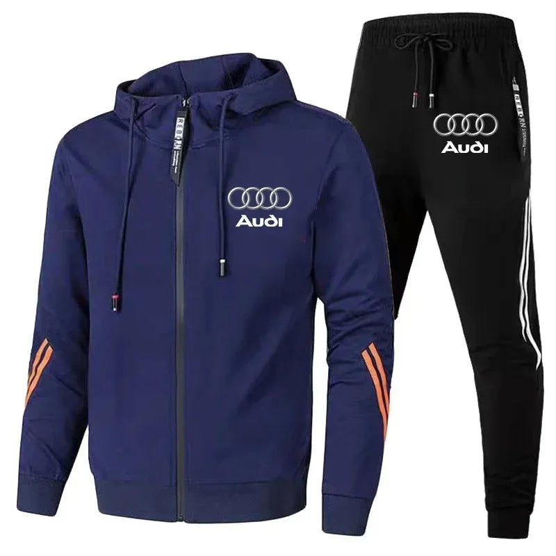 Men's Zip-Up Hooded Sweatshirt and Pants Two Piece Set