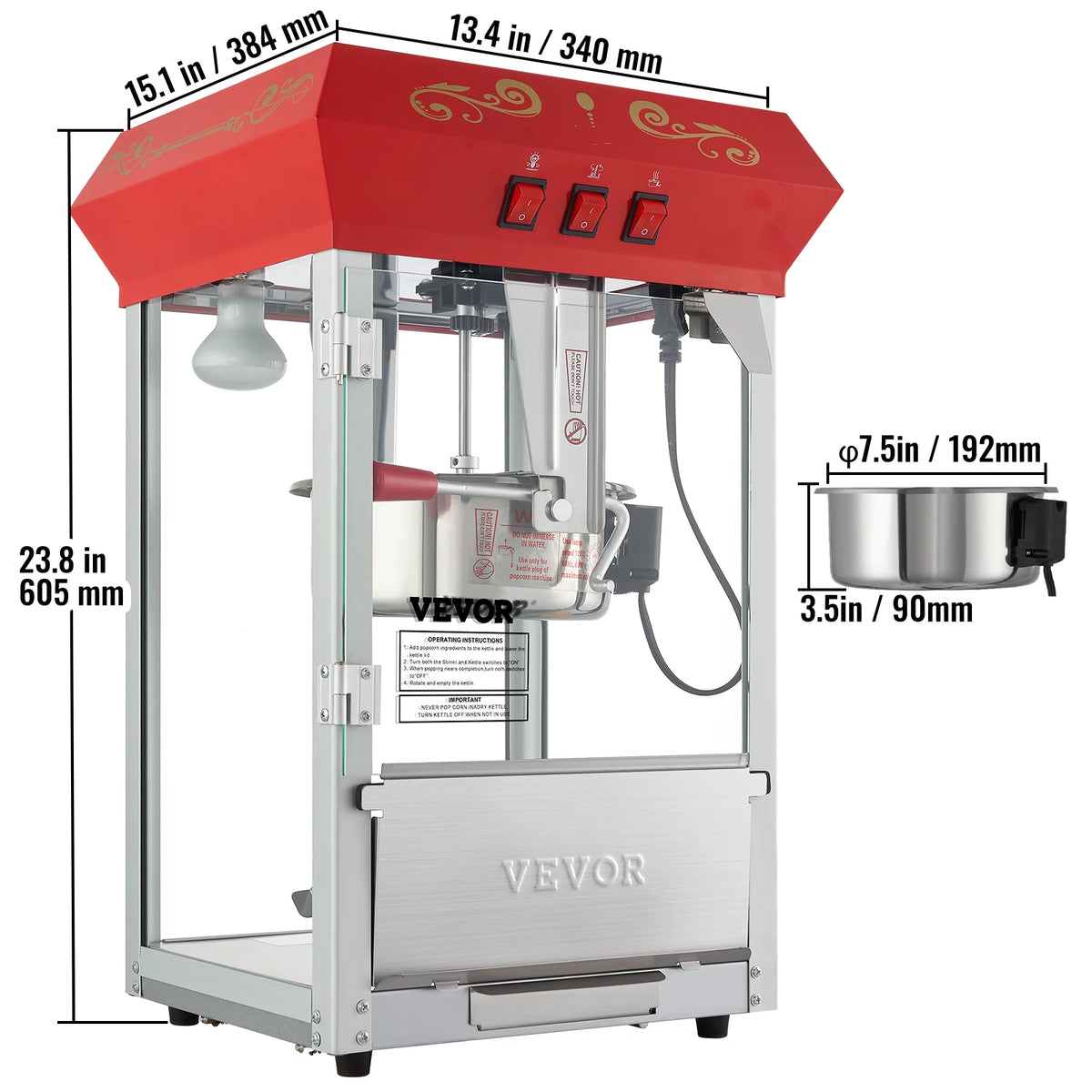 Commercial Electric Countertop Popcorn Maker Machine with SUS304 Heating Tube
