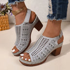 Women's Elegant Block High Heel Ankle Strap Dress Sandals