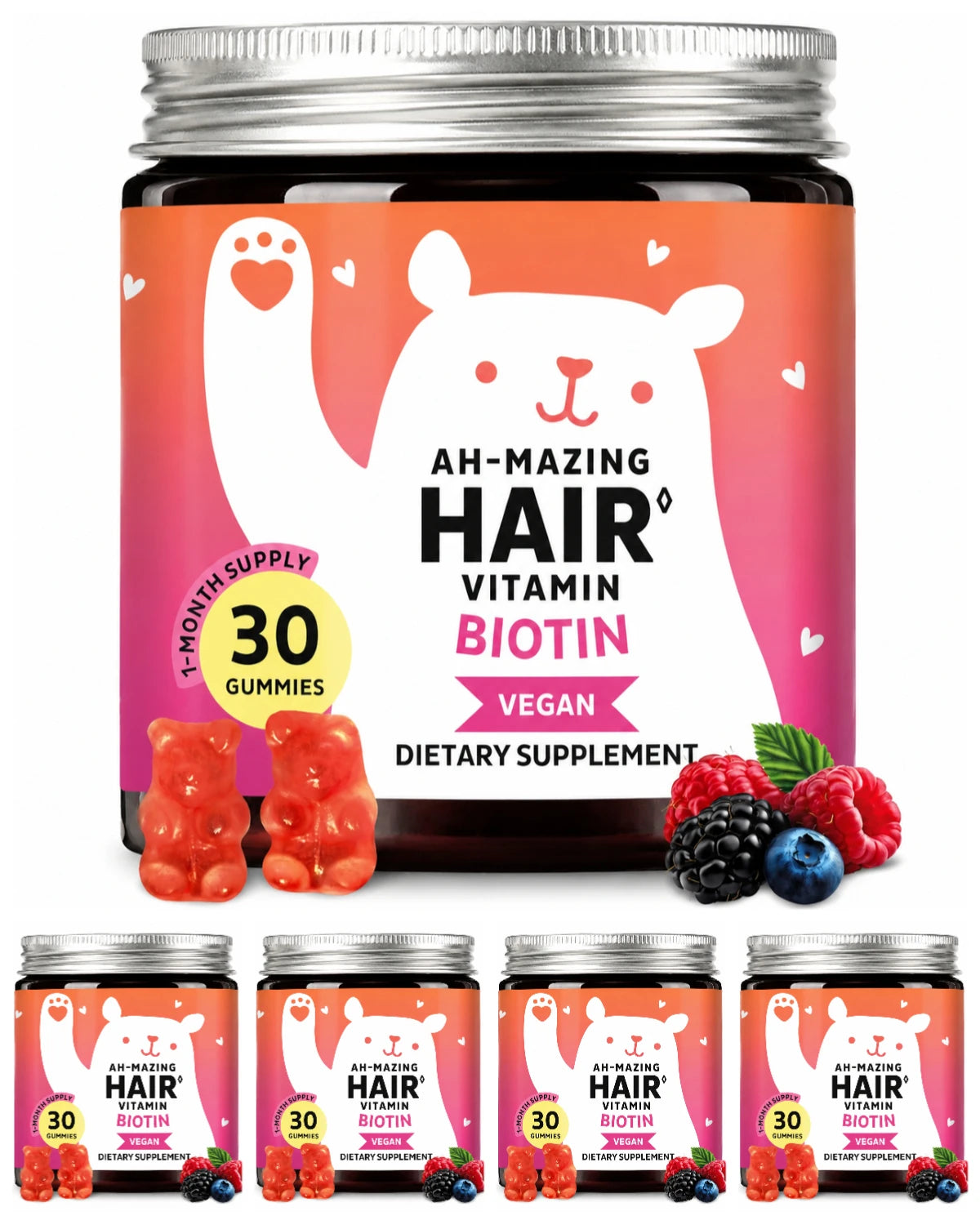 Biotin Gummies 5000 mcg Hair Skin Nails Support Vegan 30 Count