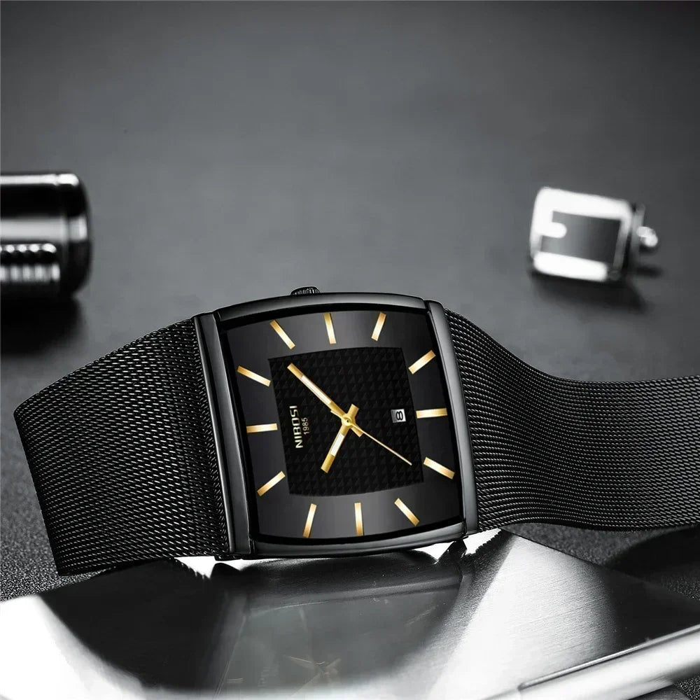 Men's Fashion Square Stainless Steel Quartz Wristwatch