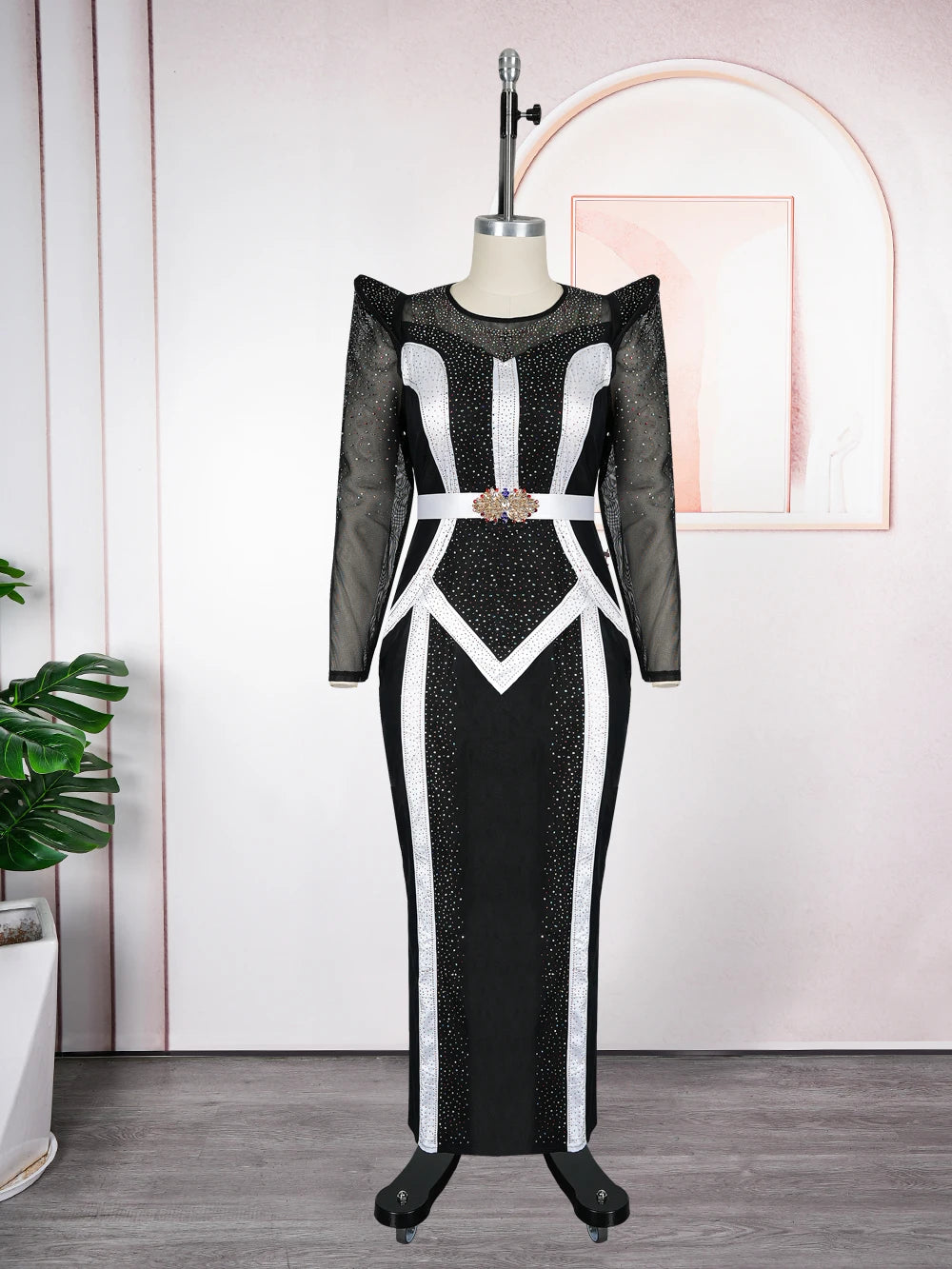 Women's African Diamond Pleated Long Evening Gown