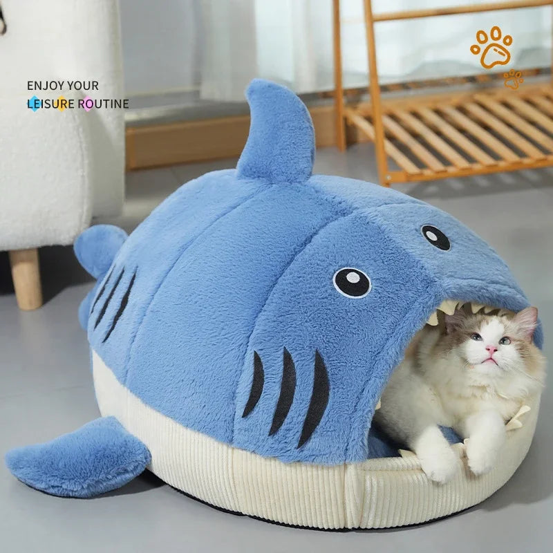 Cartoon Shark Semi Enclosed Cat Bed