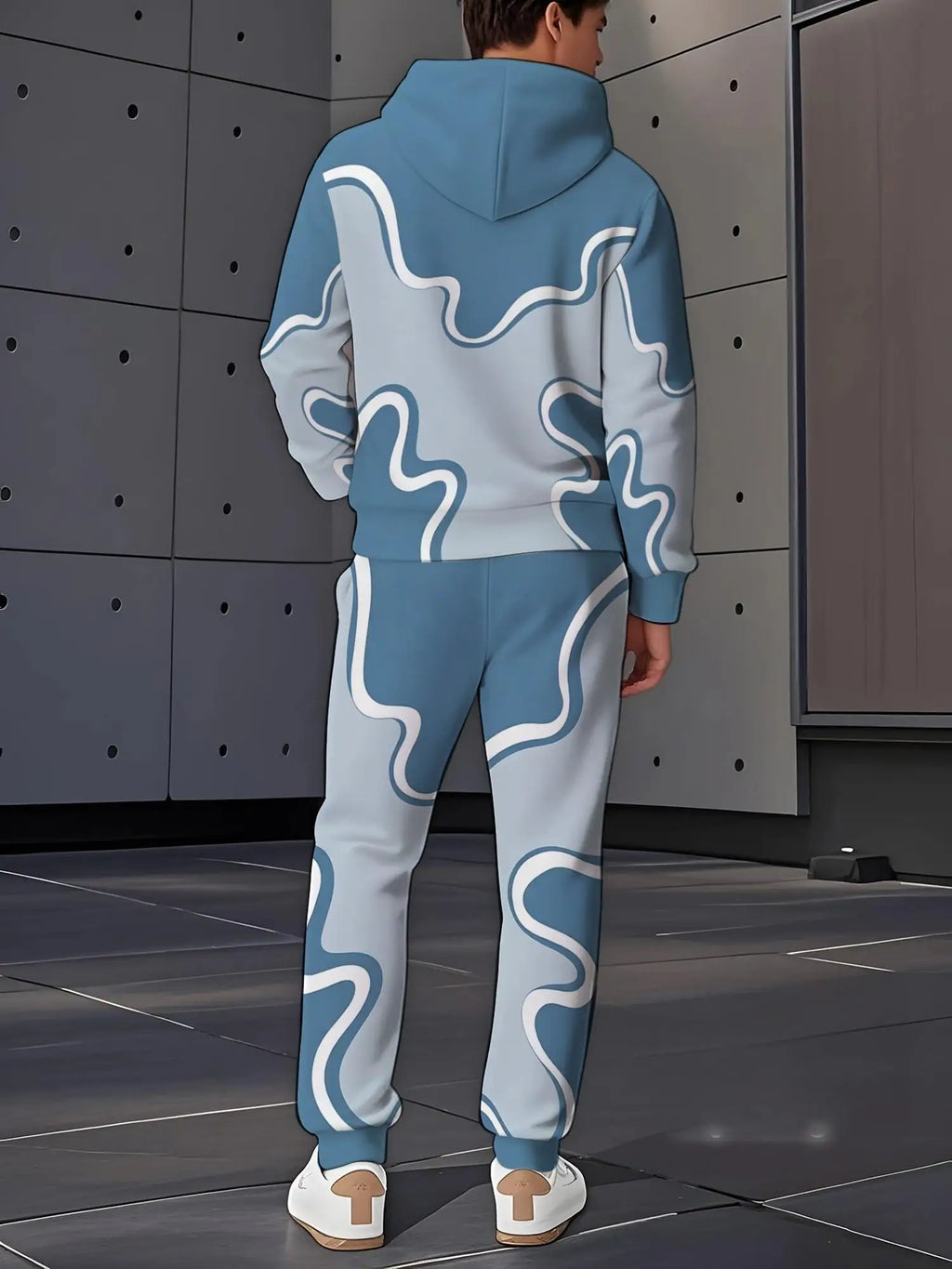 Men's Casual 3D Pattern Print Hoodie Tracksuit Set
