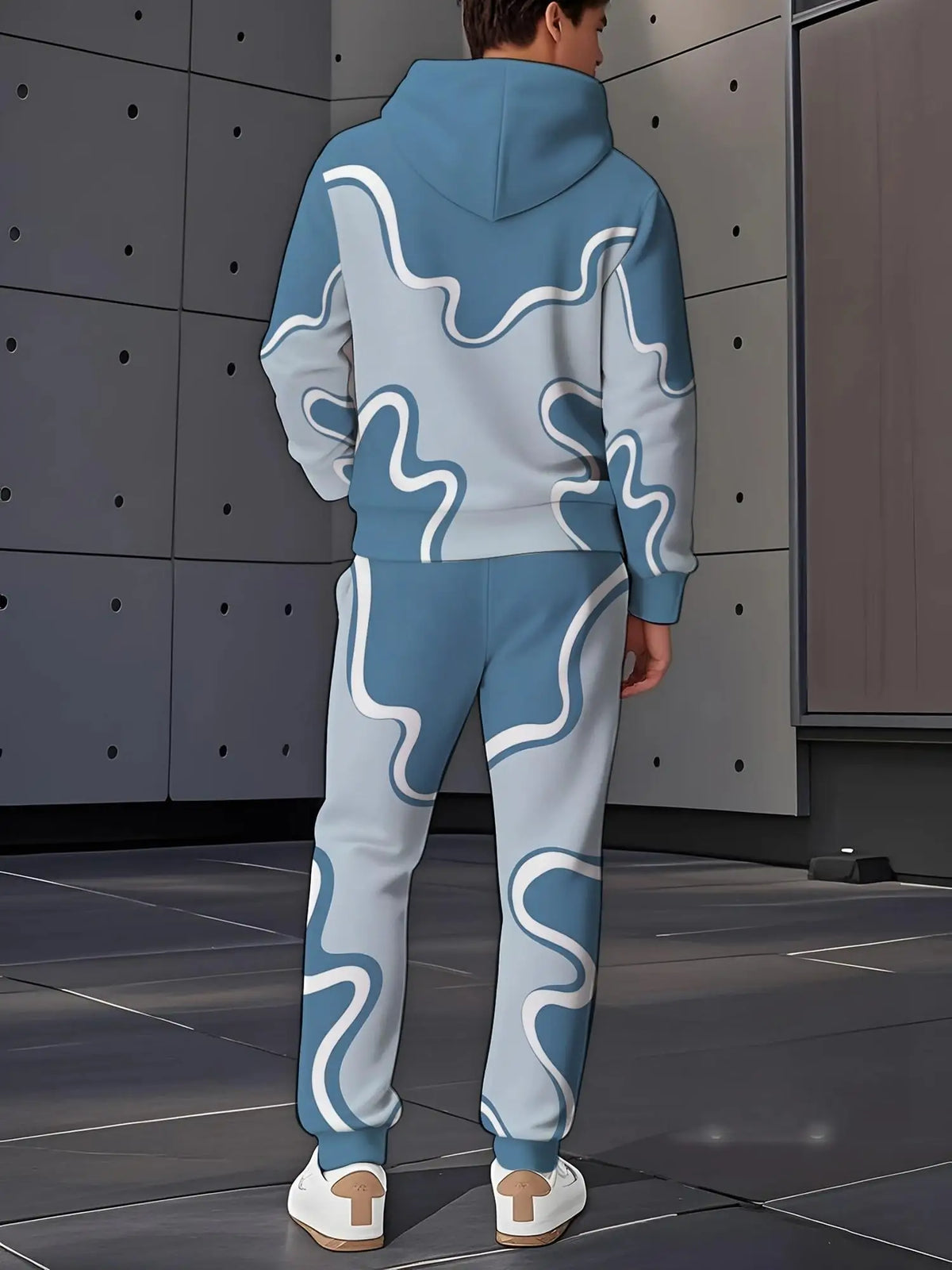 Men's Casual 3D Pattern Print Hoodie Tracksuit Set
