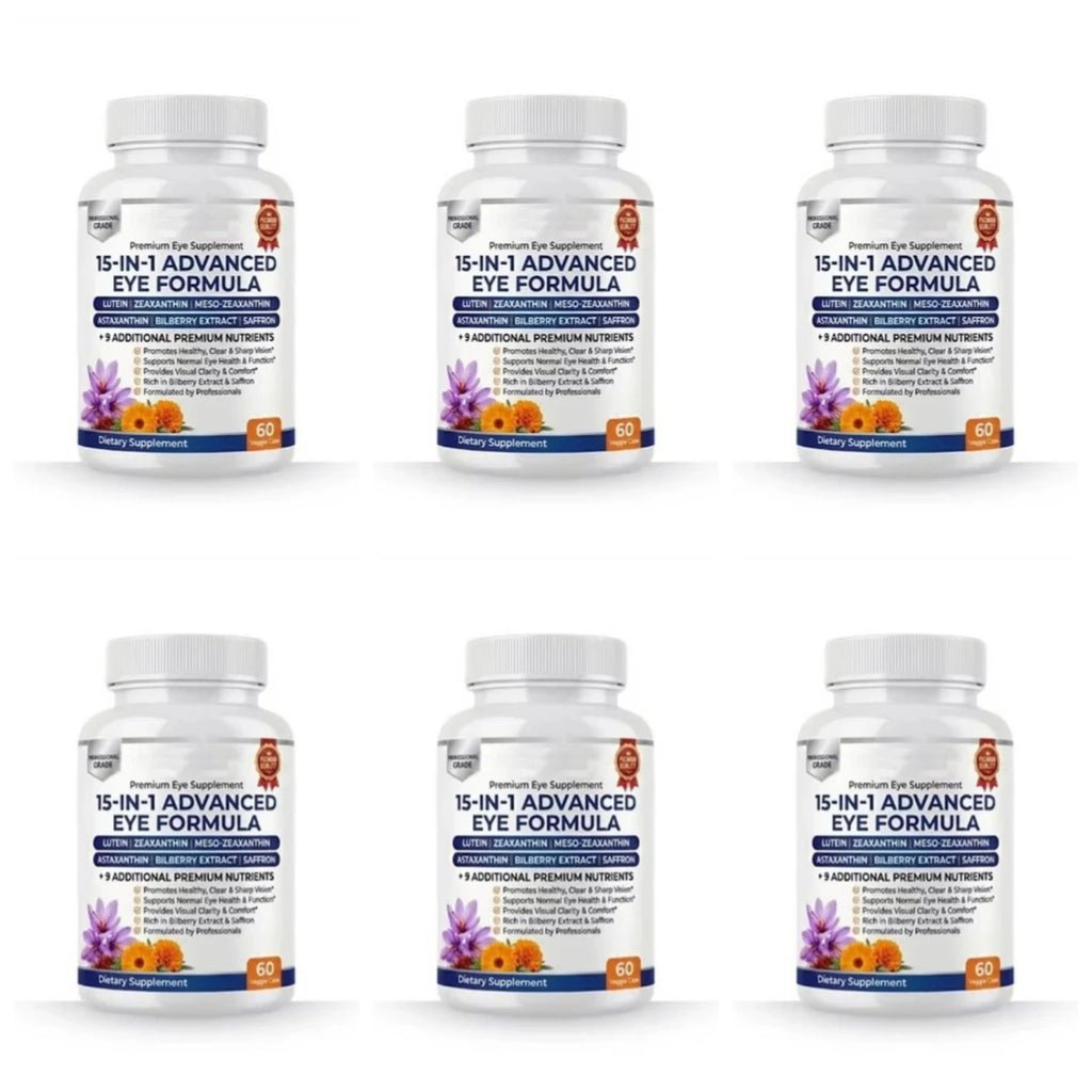 15-in-1 Eye Formula Supplement Lutein Zeaxanthin Bilberry 60 Veggie Caps