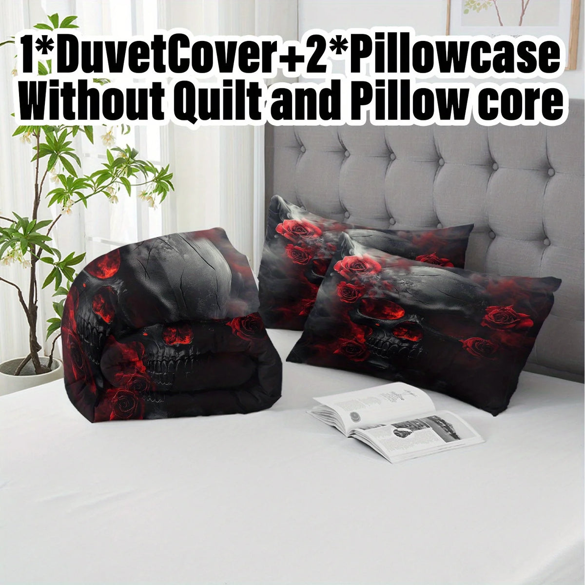 Skull Print Duvet Cover Set with Pillowcases