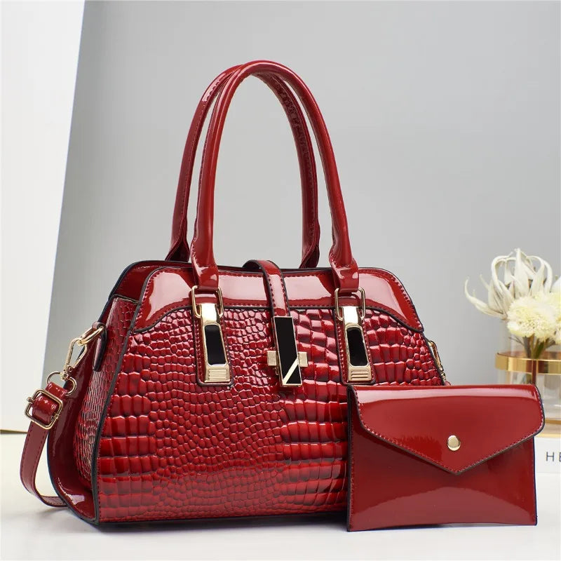 Women's Crocodile Pattern PU Leather Handbag Shoulder Tote Bag