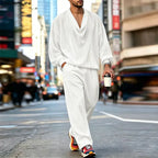Men's Solid Color Velour Pleated Long Sleeve Two Piece Set