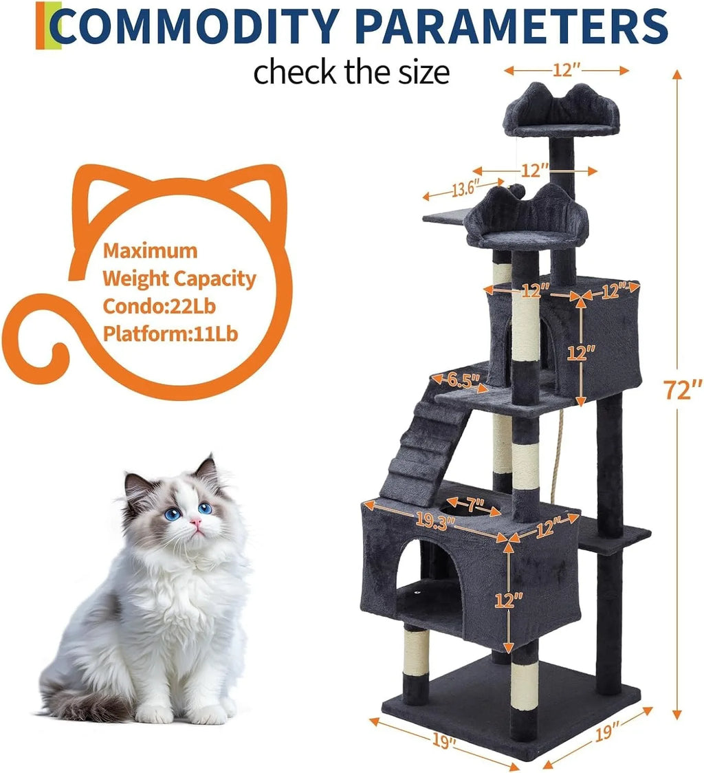72 Inch Large Cat Tree Tower Condo Scratching Post for Cats