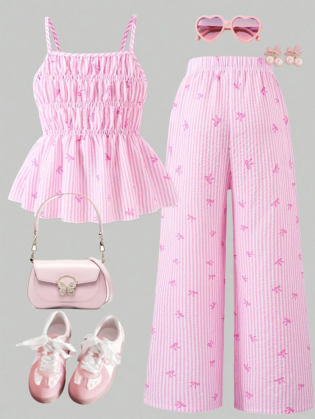 Girls' Striped Bowknot Halter Top and Pants 2-Piece Set