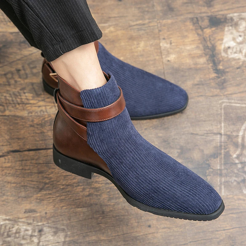 Men's Pointed Toe Buckle Chelsea Ankle Boots