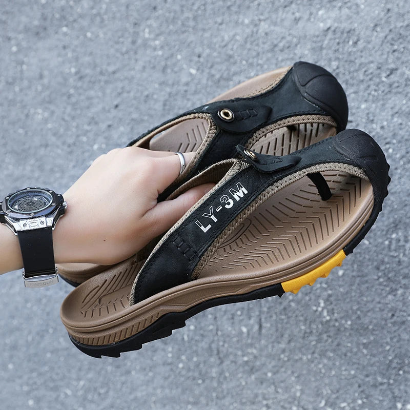 Men's Genuine Cow Leather Anti-Slip Beach Flip Flops