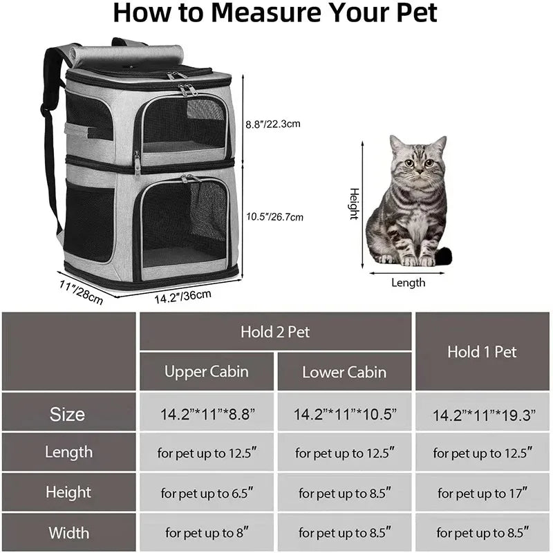 Dual Compartment Pet Backpack Carrier for Cats Dogs