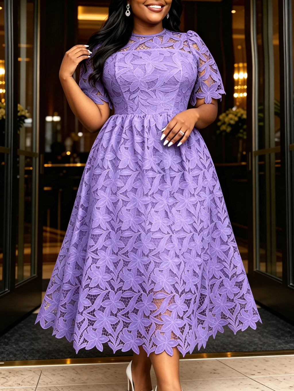 Women's Elegant Hollow Out Lace A-Line Maxi Dress