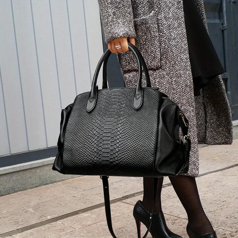Women's Crocodile Pattern PU Leather Shoulder Tote Bag