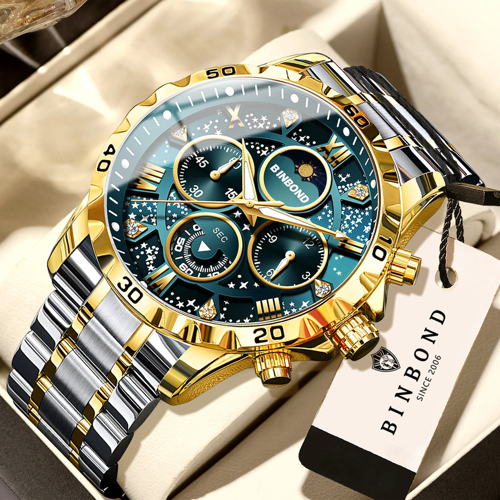 Men's Luminous Chronograph Stainless Steel Quartz Watch