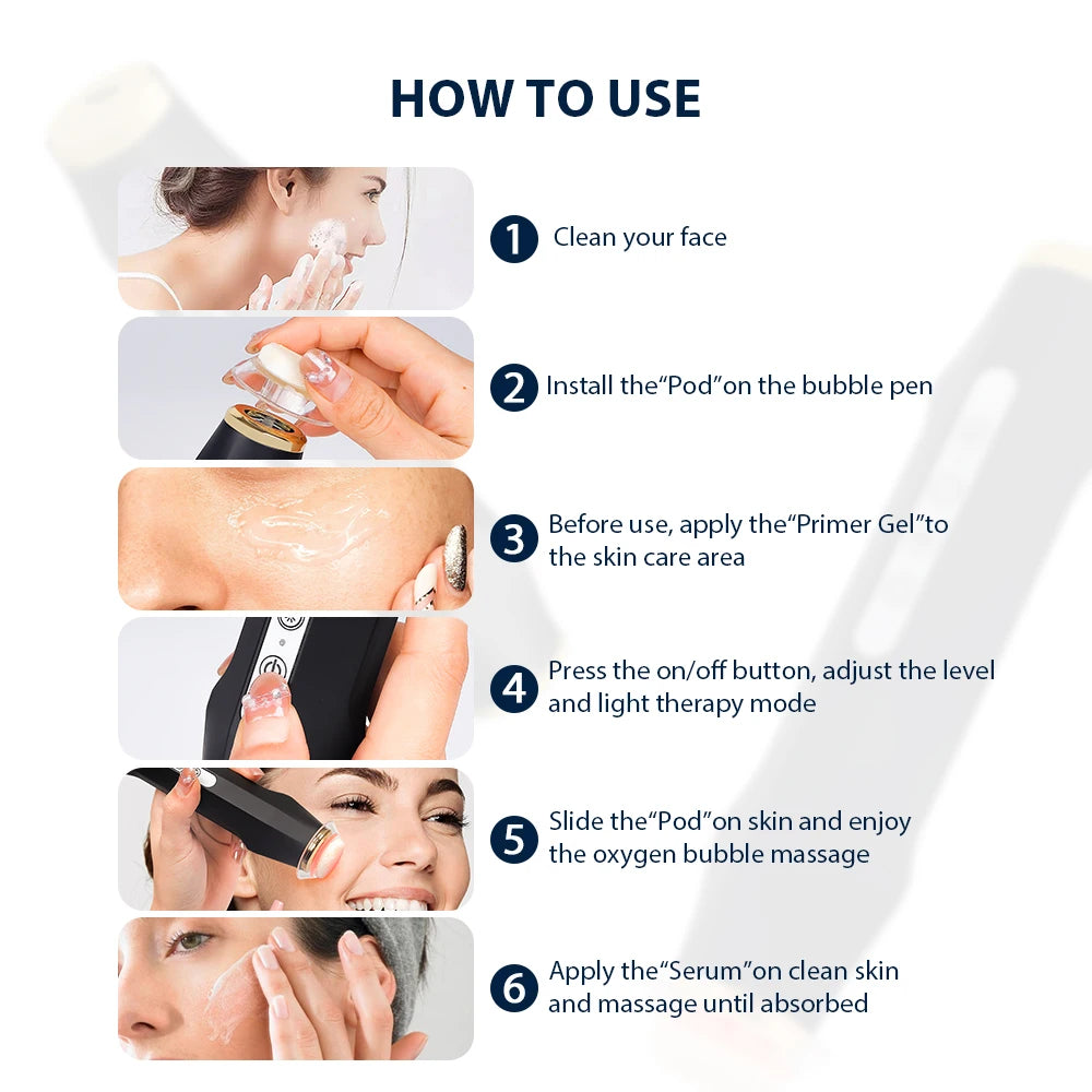 Portable CO2 Oxygen Bubble Facial Pen with 7-Color Photon Light