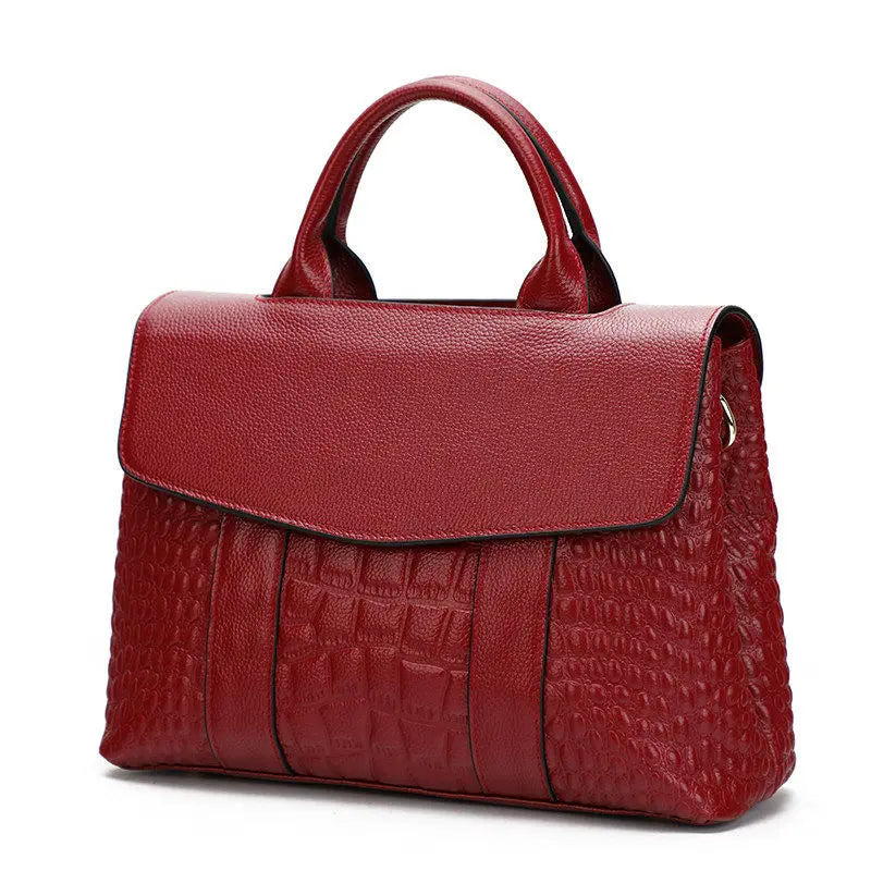 Women's Alligator Pattern Cowhide Leather Shoulder Crossbody Bag