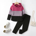 Girls' Color-Block Hooded Top and Pants 2-Piece Set