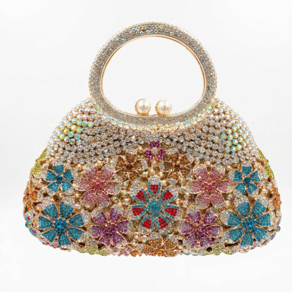 Women's Luxury Daisy Flower Rhinestone Evening Clutch Bag