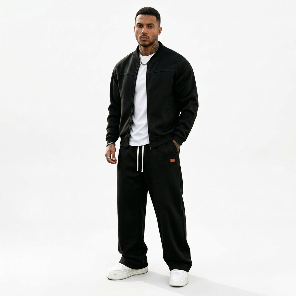 Men's Zip-Up Jacket and Wide Leg Sweatpants Two-Piece Set