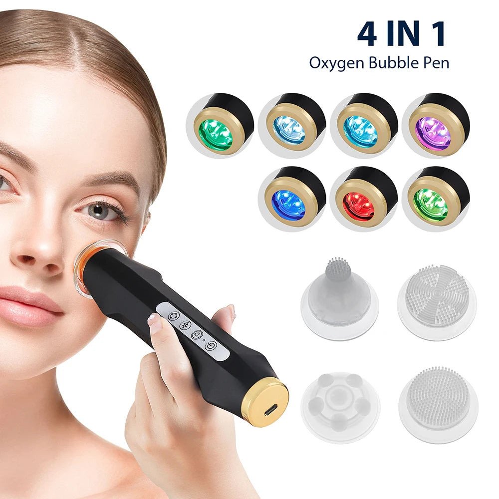 Portable CO2 Oxygen Bubble Facial Pen with 7-Color Photon Light
