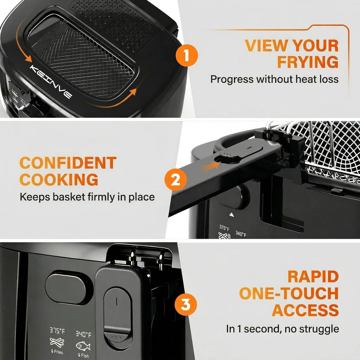 1600W Electric Deep Fryer with 2.6-Quart Non-Stick Basket